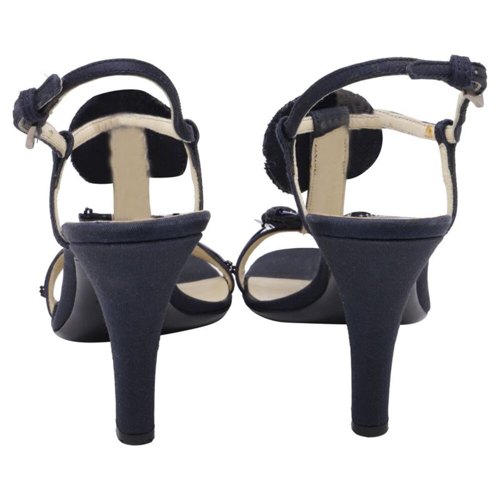 Prada Jewel-Embellished Ankle Strap Sandal Heels in Navy Blue Satin - Picture 5 of 9